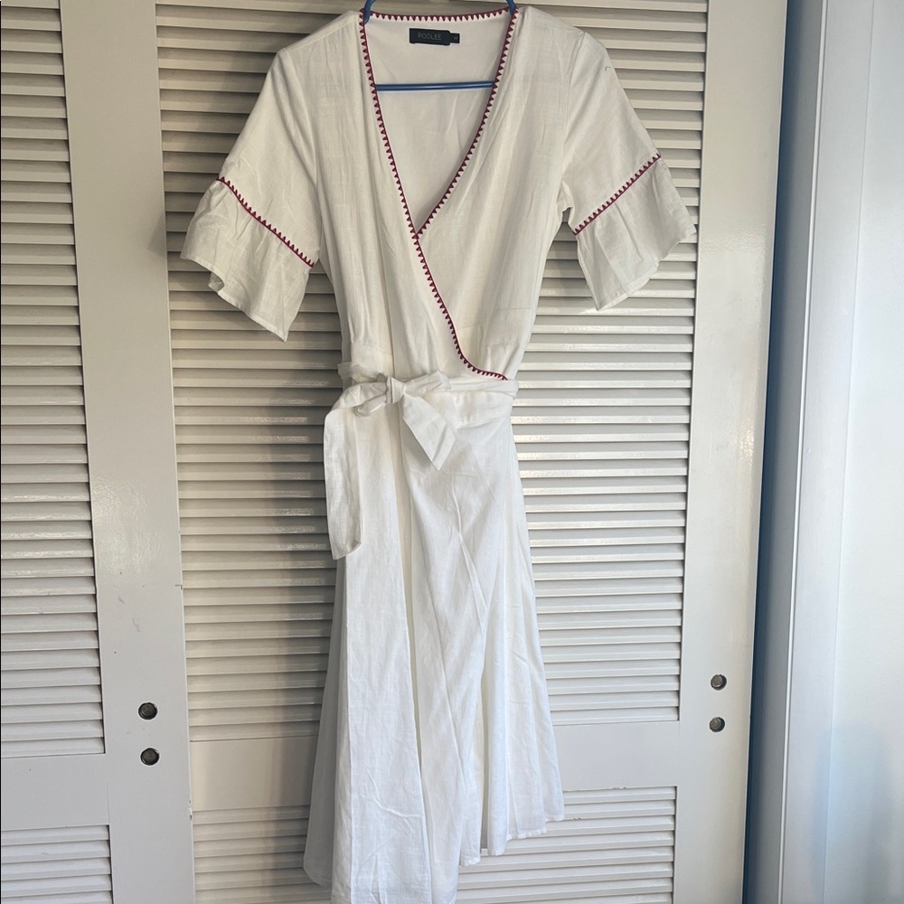 Roolee White Dress with Red Stitching